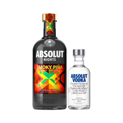 Licor de Vodka Absolut Nights Smoky Piña 700 ml. + Absolut 200 ml.